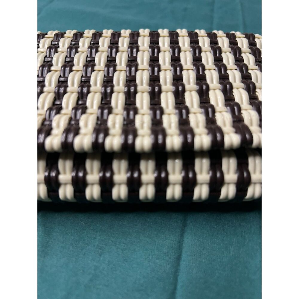 Creme and Black Plastic Rattan Trifold Wallet